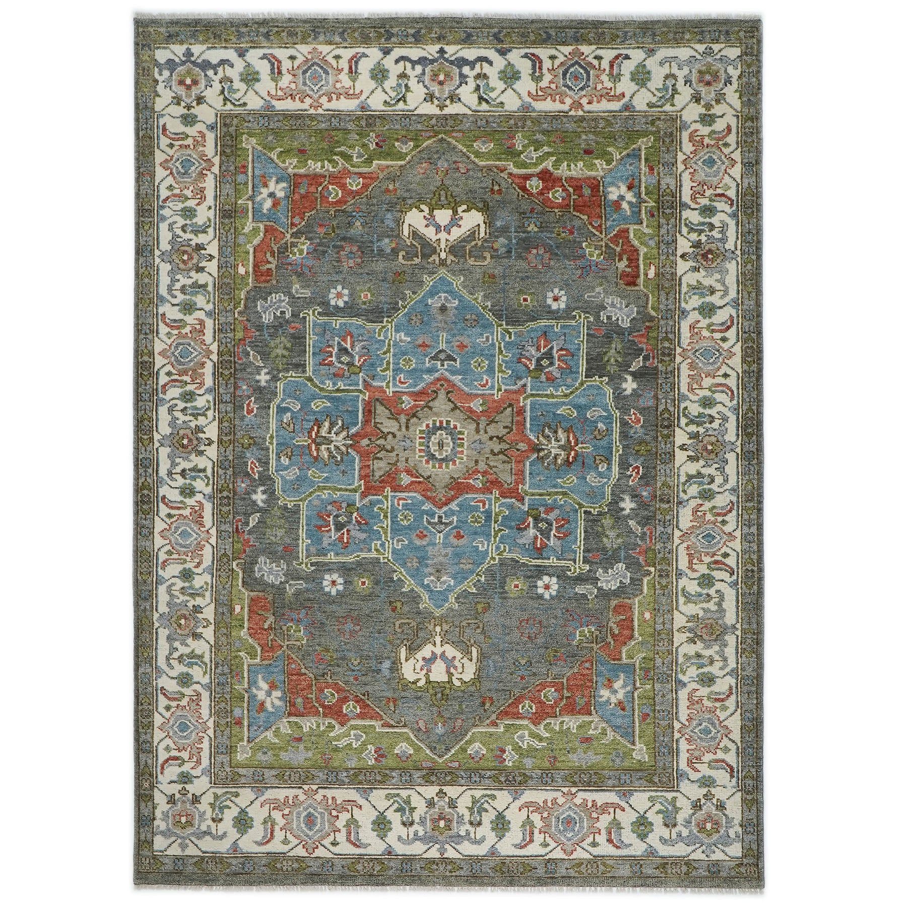 10x14 Gray, Blue, Lime Color Hand Knotted Oushak Wool Oriental Rug