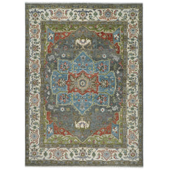 10x14 Gray, Blue, Lime Color Hand Knotted Oushak Wool Oriental Rug