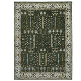 10x14 Green, Ivory, Tan Color Hand Knotted Oushak Wool Transitional Oriental Rug