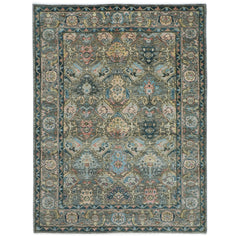 10x14 Gray, Blue, Beige Color Hand Knotted Oushak Wool Arts and Crafts Oriental Rug