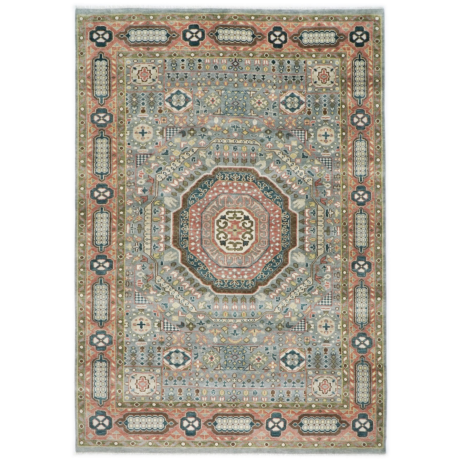 10x14 Gray, Rose, Ivory Color Hand Knotted Oushak Wool Traditional Oriental Rug