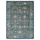 10x14 Blue, Aqua, Rose Color Hand Knotted Oushak Wool Arts and Crafts Oriental Rug