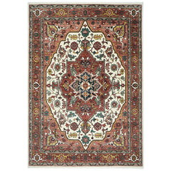 10x14 Rust, Ivory, Gold Color Hand Knotted Oushak Wool Oriental Rug