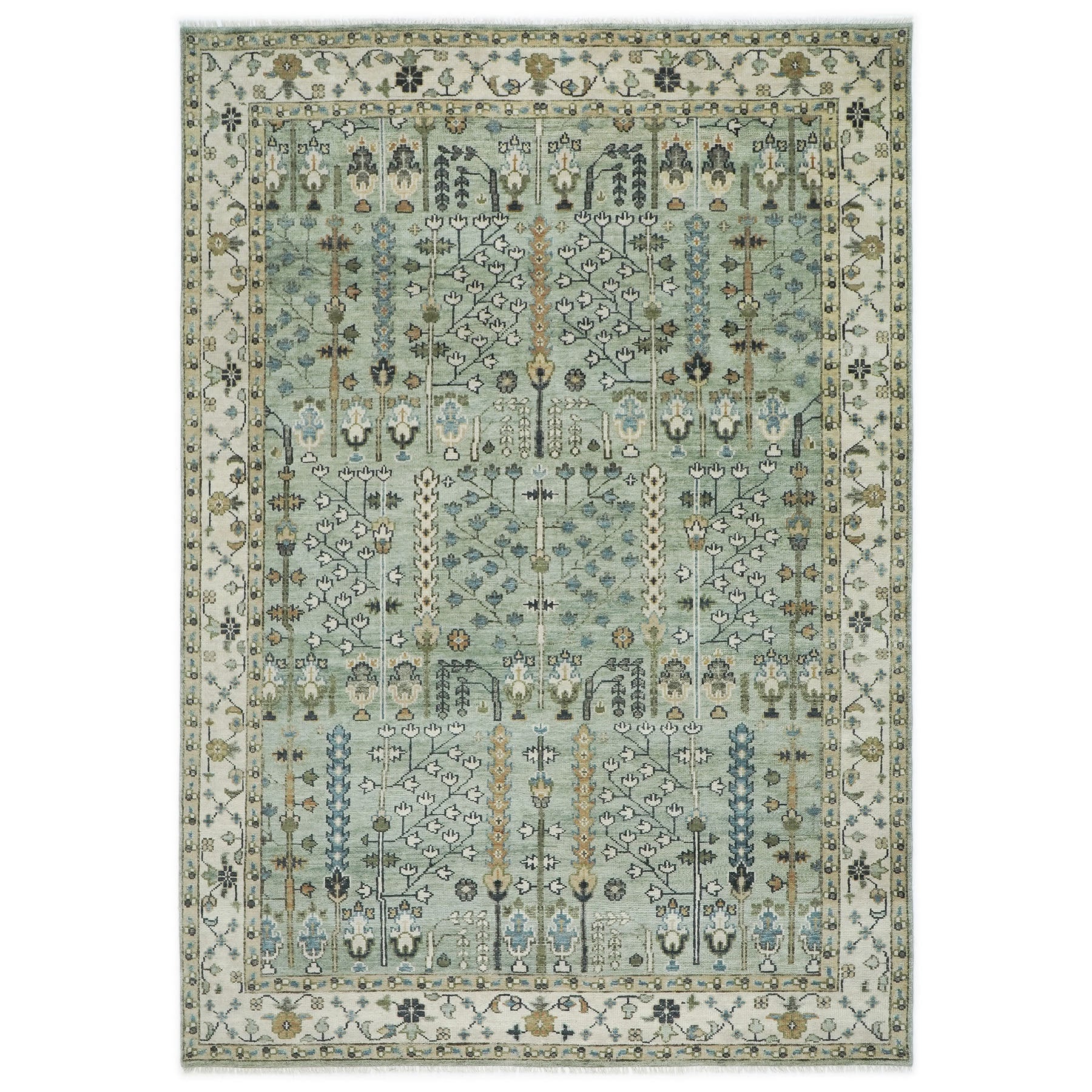 10x14 Seledon, Beige, Tan Color Hand Knotted Oushak Wool Transitional Oriental Rug
