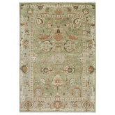 10x14 Green, Peach, Gray Color Hand Knotted Oushak Wool Arts and Crafts Oriental Rug