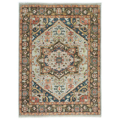 10x14 Gray, Green, Rust Color Hand Knotted Oushak Wool Oriental Rug