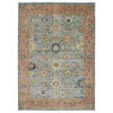 10x14 Blue, Rose, Lime Color Hand Knotted Oushak Wool Arts and Crafts Oriental Rug