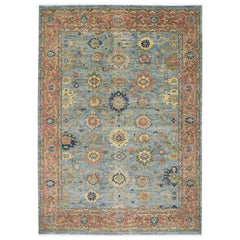 10x14 Blue, Rose, Lime Color Hand Knotted Oushak Wool Arts and Crafts Oriental Rug