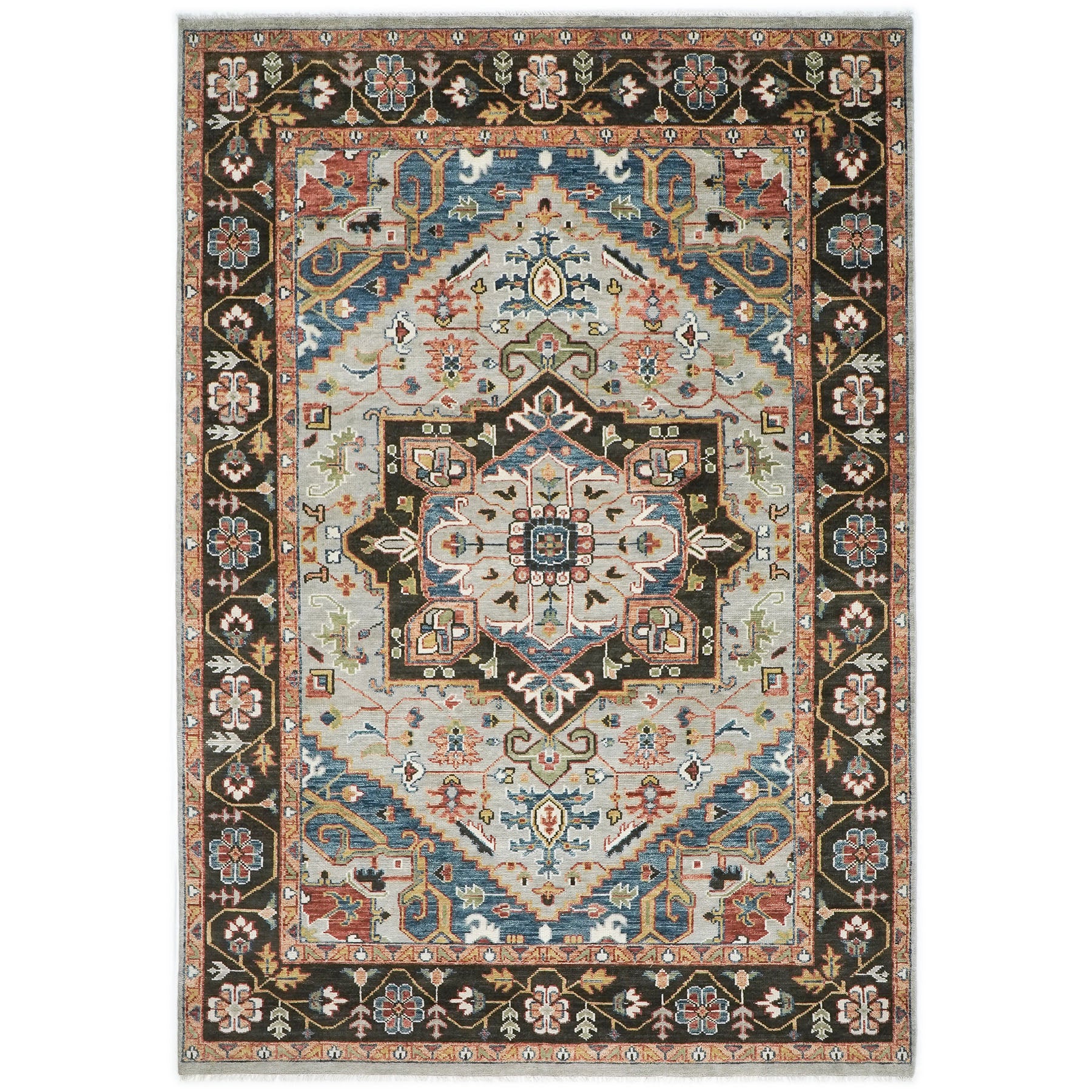 10x14 Gray, Dark Green, Blue Color Hand Knotted Oushak Wool Oriental Rug