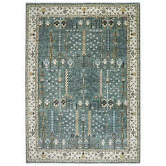10x14 Celadon, Ivory, Brown Color Hand Knotted Oushak Wool Transitional Oriental Rug