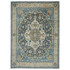 10x14 Blue, Beige, Gold Color Hand Knotted Oushak Wool Oriental Rug