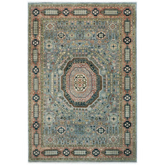 10x14 Slate, Rose, Green Color Hand Knotted Oushak Wool Traditional Oriental Rug