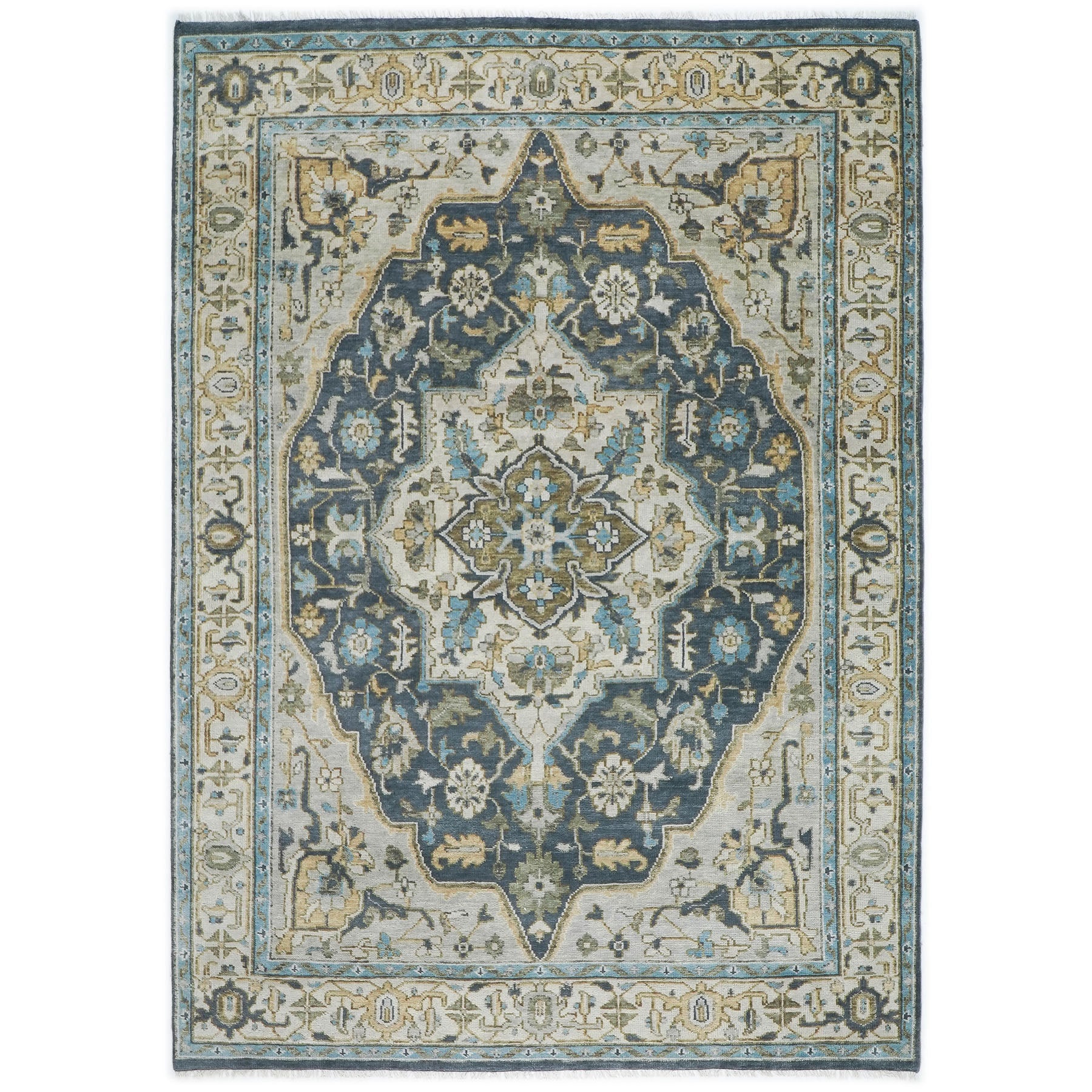10x14 Blue, Beige, Green Color Hand Knotted Oushak Wool Oriental Rug