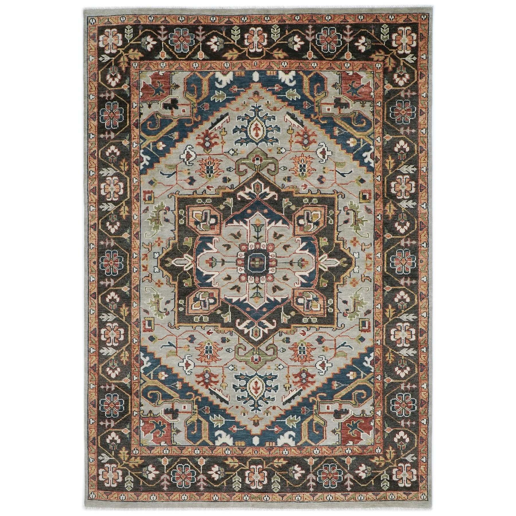 10x14 Gray, Green, Ivory Color Hand Knotted Oushak Wool Oriental Rug