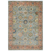 10x14 Blue, Rose, Lime Color Hand Knotted Oushak Wool Arts and Crafts Oriental Rug