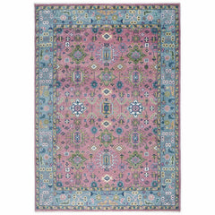 10x14 Pink, Blue, Lime Color Hand Knotted Oushak Wool Transitional Oriental Rug