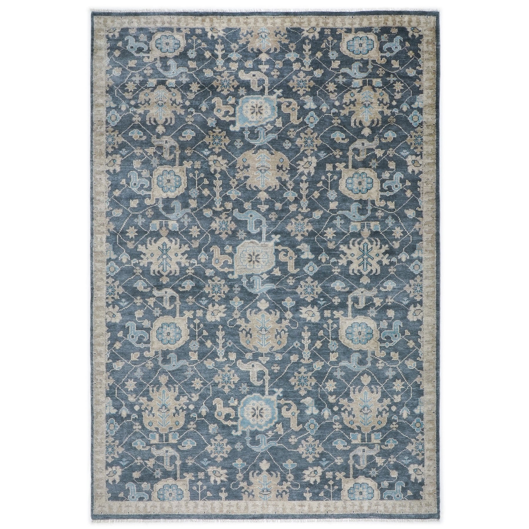 10x14 Blue, Beige, Tan Color Hand Knotted Oushak Wool Arts and Crafts Oriental Rug