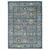 10x14 Blue, Navy, Green Color Hand Knotted Oushak Wool Arts and Crafts Oriental Rug