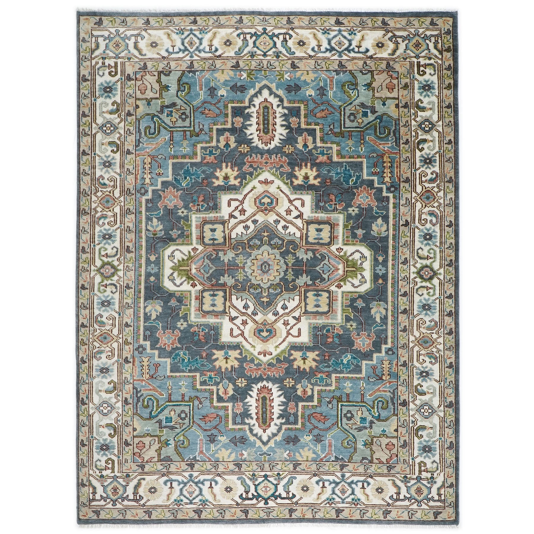 10x14 Slate, Ivory, Rose Color Hand Knotted Oushak Wool Oriental Rug