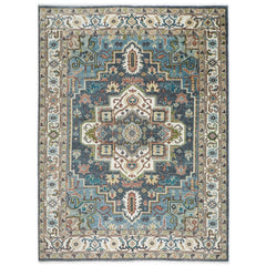 10x14 Slate, Ivory, Rose Color Hand Knotted Oushak Wool Oriental Rug