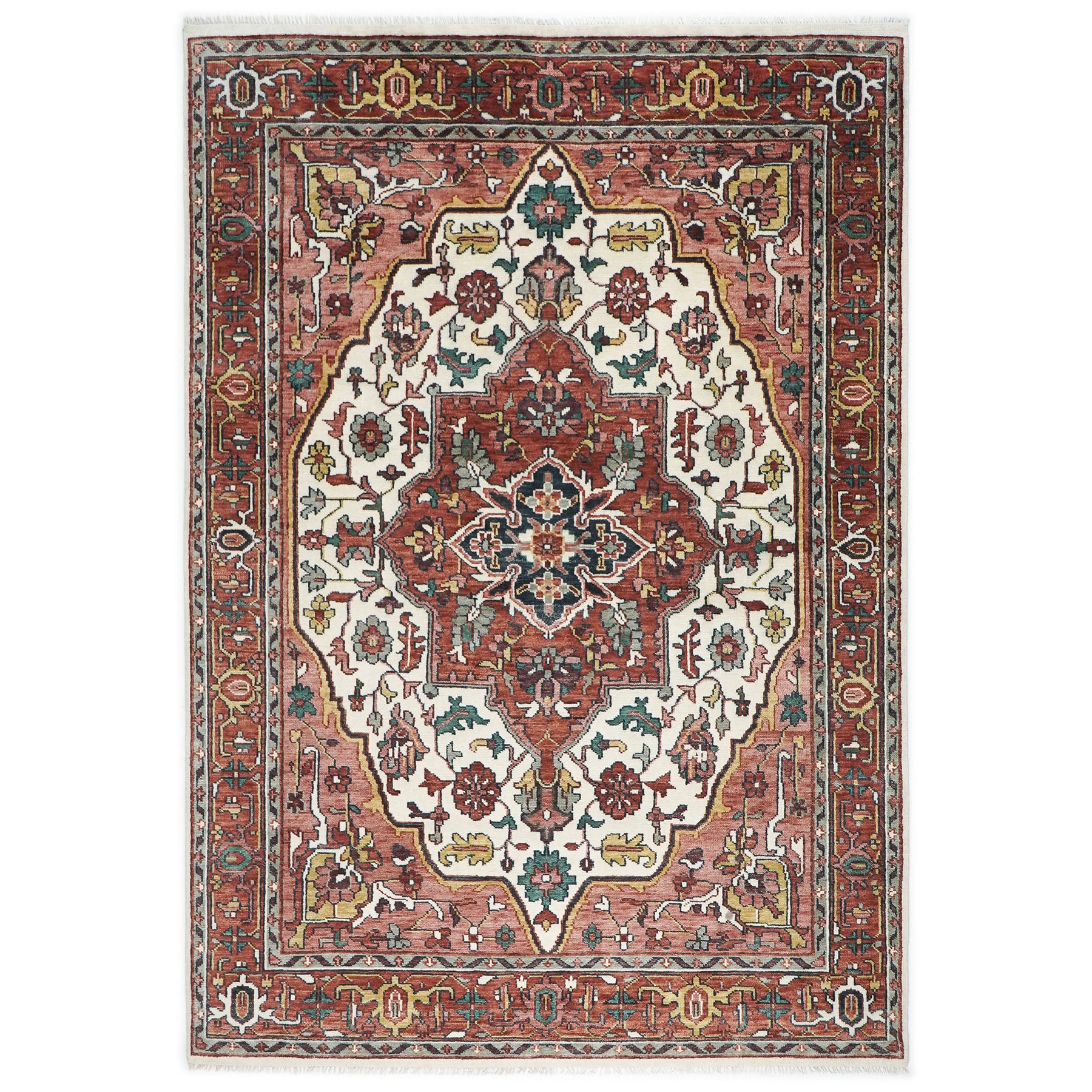 10x14 Rust, Ivory, Rose Color Hand Knotted Oushak Wool Oriental Rug