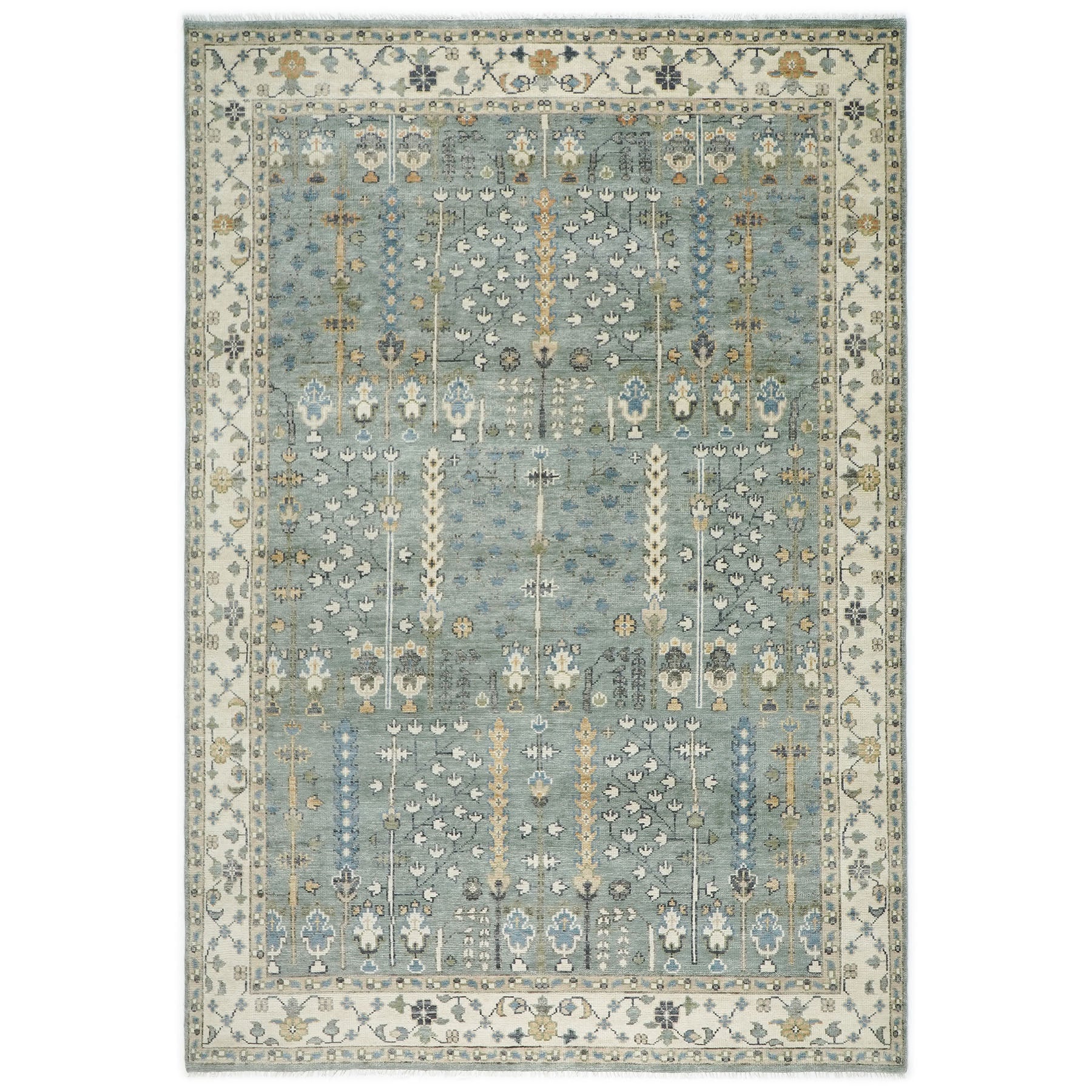 10x14 Slate, Beige, Brown Color Hand Knotted Oushak Wool Transitional Oriental Rug