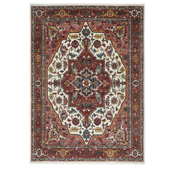 10x14 Rust, Ivory, Gold Color Hand Knotted Oushak Wool Oriental Rug