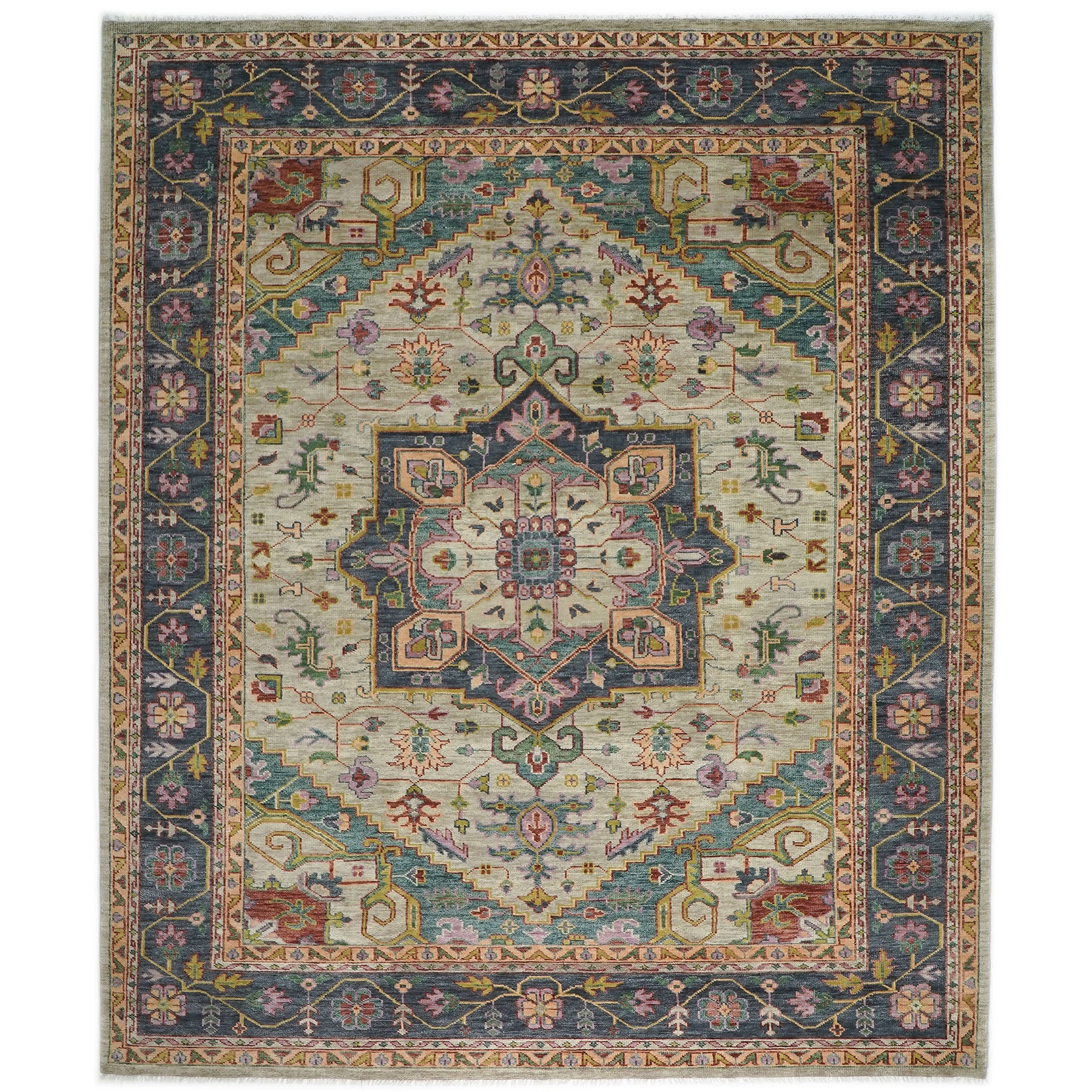 12x15 Mint, Blue, Aqua Color Hand Knotted Oushak Wool Oriental Rug
