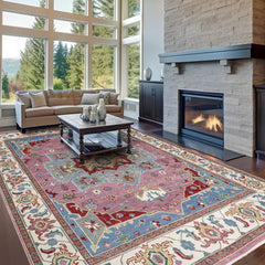 12x15 Pink, Ivory, Red Color Hand Knotted Oushak Wool Oriental Rug