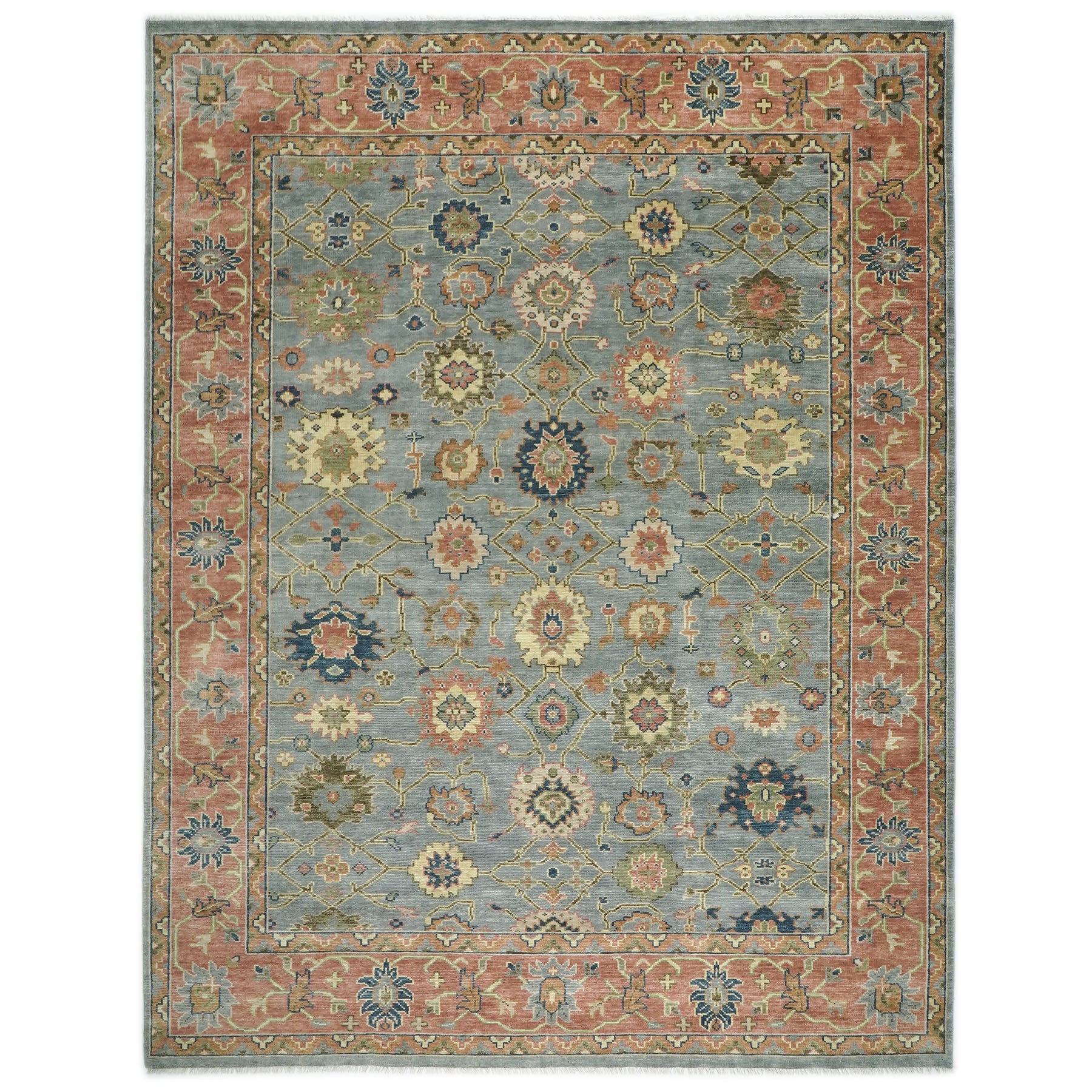 12x15 Aqua, Rose, peach Color Hand Knotted Oushak Wool Arts and Crafts Oriental Rug