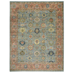 12x15 Aqua, Rose, peach Color Hand Knotted Oushak Wool Arts and Crafts Oriental Rug