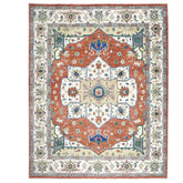 12x15 Burnt Orange, Ivory, Navy Color Hand Knotted Oushak Wool Oriental Rug