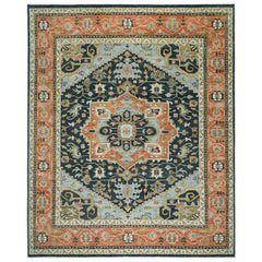 12x15 Blue, Burnt Orange, Ivory Color Hand Knotted Oushak Wool Oriental Rug