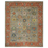 12x15 Blue, Gray, Burnt Orange Color Hand Knotted Oushak Wool Arts and Crafts Oriental Rug