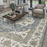 12x15 Slate, Ivory, Beige Color Hand Knotted Oushak Wool Oriental Rug