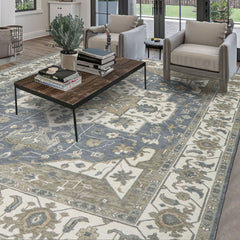 12x15 Slate, Ivory, Beige Color Hand Knotted Oushak Wool Oriental Rug