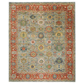 12x15 Gray, Blue, Burnt Orange Color Hand Knotted Oushak Wool Arts and Crafts Oriental Rug