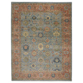 12x15 Blue, Peach, Gold Color Hand Knotted Oushak Wool Arts and Crafts Oriental Rug