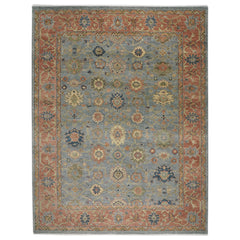 12x15 Blue, Peach, Gold Color Hand Knotted Oushak Wool Arts and Crafts Oriental Rug