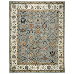 12x15 Slate, Ivory, peach Color Hand Knotted Oushak Wool Arts and Crafts Oriental Rug