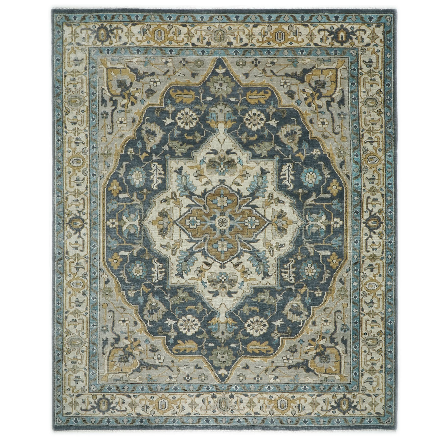 12x15 Blue, Gray, Beige Color Hand Knotted Oushak Wool Oriental Rug