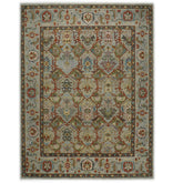 12x15 Mint, Lime, Burnt Orange Color Hand Knotted Oushak Wool Transitional Oriental Rug