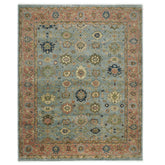12x15 Blue, Peach, Lime Color Hand Knotted Oushak Wool Arts and Crafts Oriental Rug