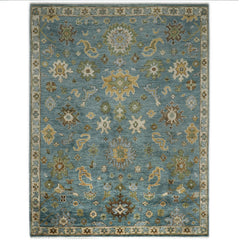9x12 Celadon, Lime, Gold Color Hand Knotted Oushak Wool Arts and Crafts Oriental Rug