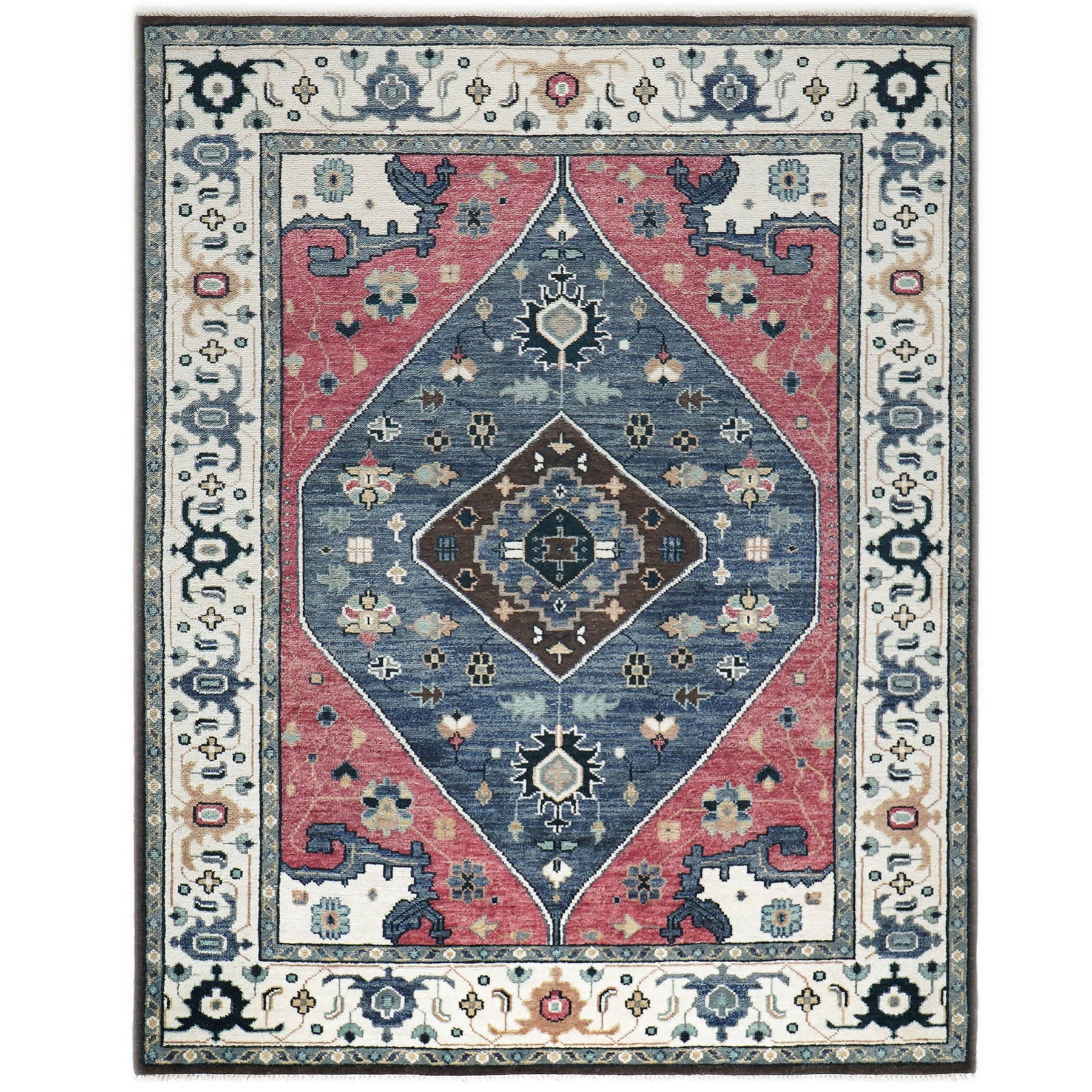 9x12 Pink, Blue, Ivory Color Hand Knotted Oushak Wool Traditional Oriental Rug