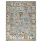 9x12 Blue, Beige, Brown Color Hand Knotted Oushak Wool Arts and Crafts Oriental Rug