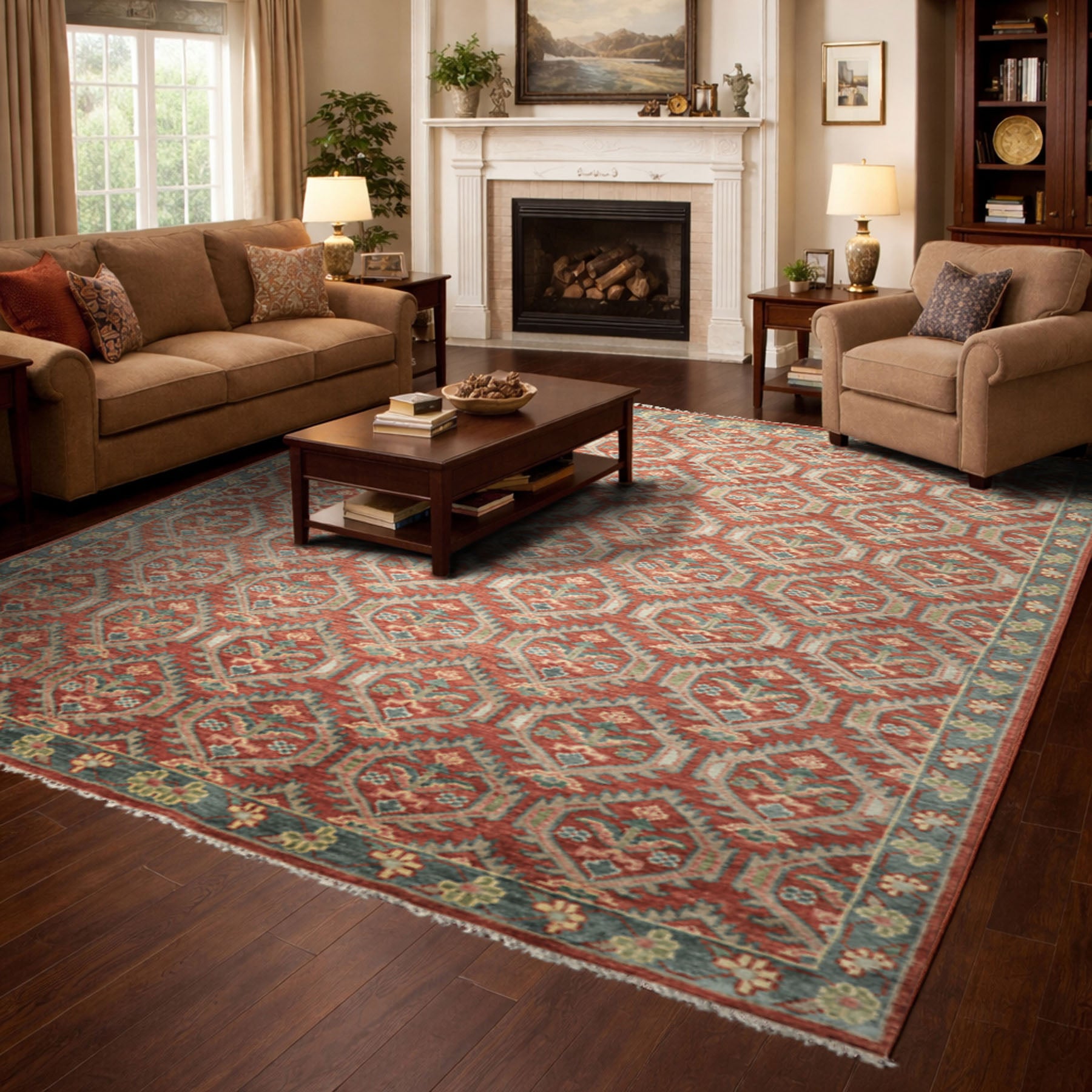 9x12 Rose, Slate, Taupe Color Hand Knotted Oushak Wool Transitional Oriental Rug