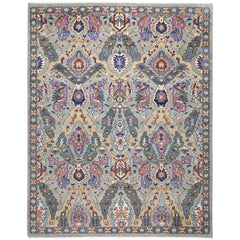 9x12 Slate, Gray, Pink Color Hand Knotted Oushak Wool Arts and Crafts Oriental Rug