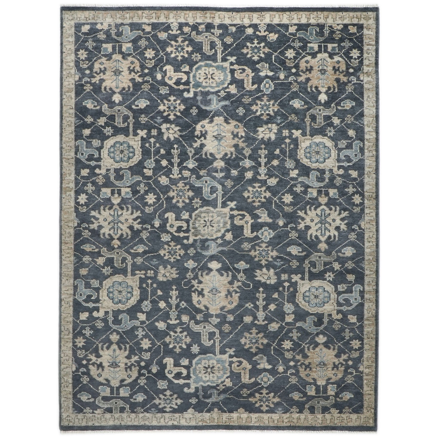 9x12 Gray, Beige, Moss Color Hand Knotted Oushak Wool Arts and Crafts Oriental Rug