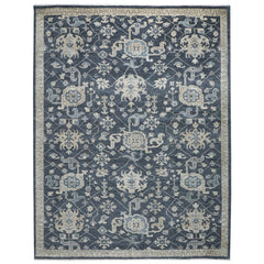 9x12 Blue, Slate, Beige Color Hand Knotted Oushak Wool Arts and Crafts Oriental Rug